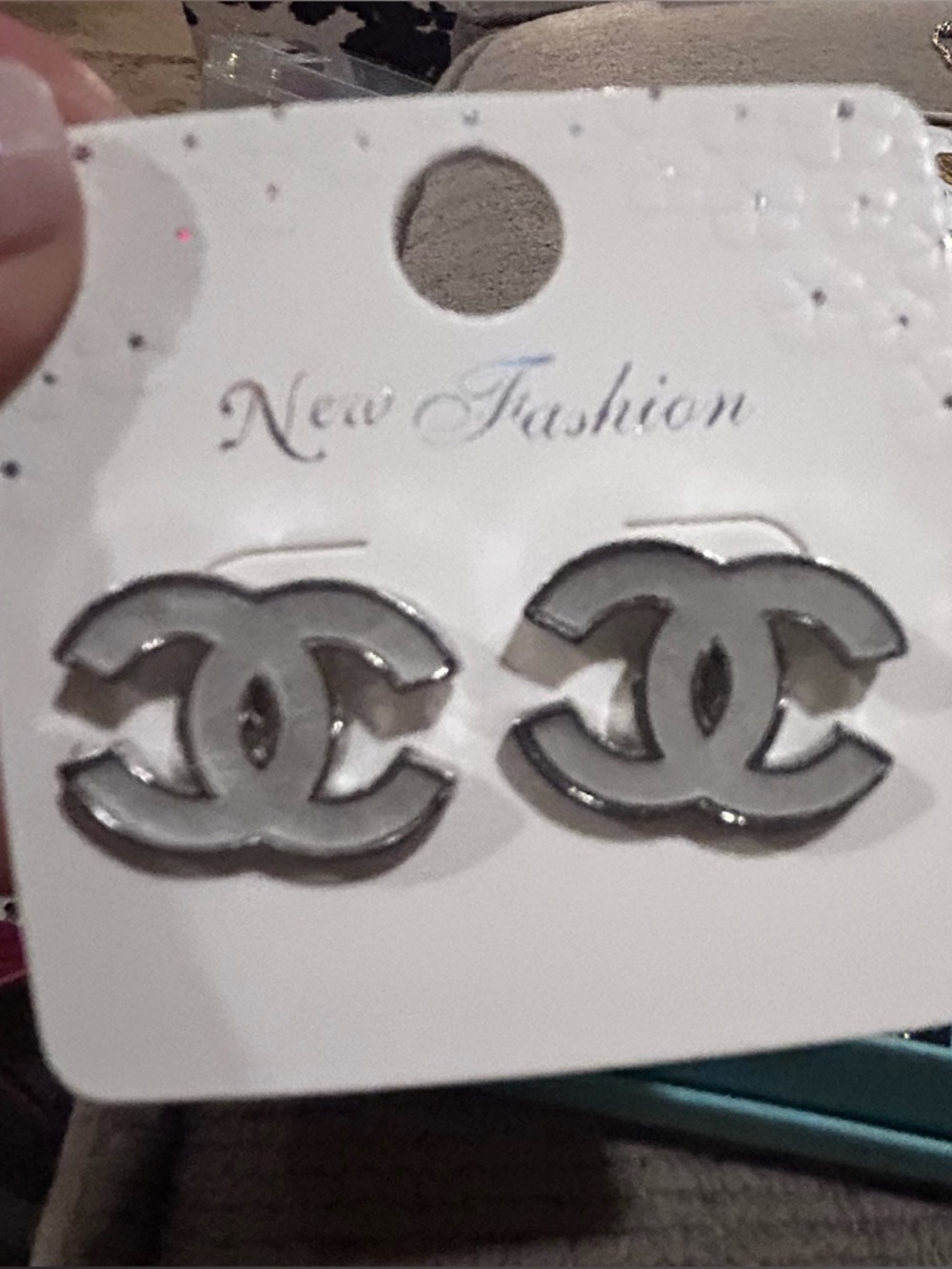 Fashion Jewelry Silver and Black, white and rhinestone CC Stud Earring Set, NEW - Picture 2 of 6